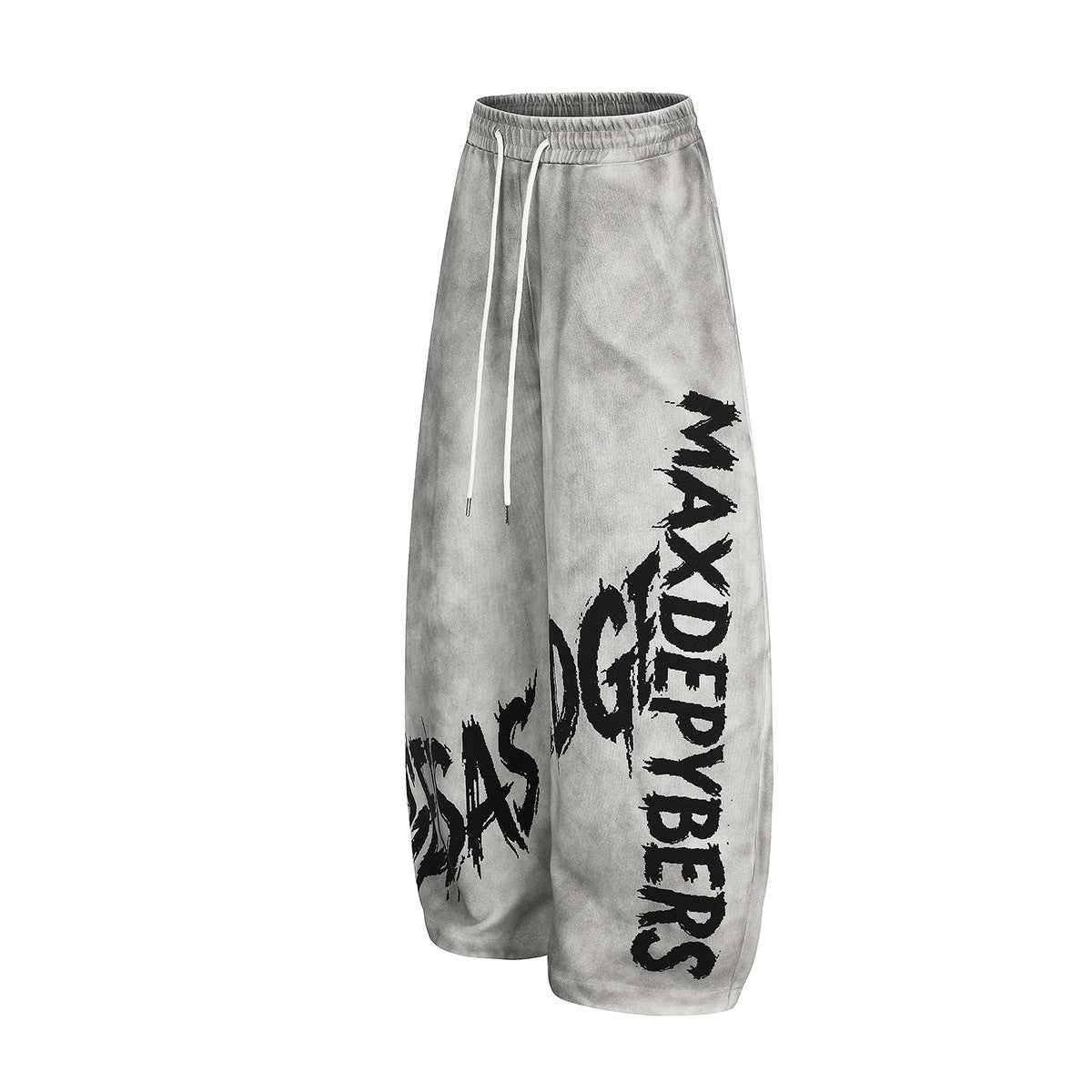 Wide-Leg Graffiti Print Sweatpants – Acid Wash Baggy Fit