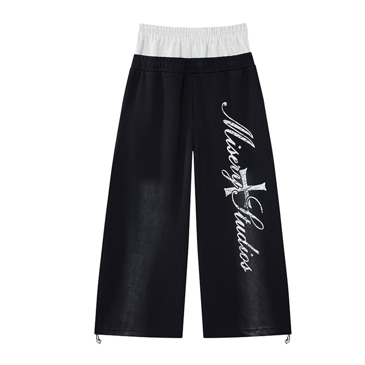 Pantalon de survêtement ample à jambes larges avec bandes latérales, fausse double ceinture et imprimé graphique