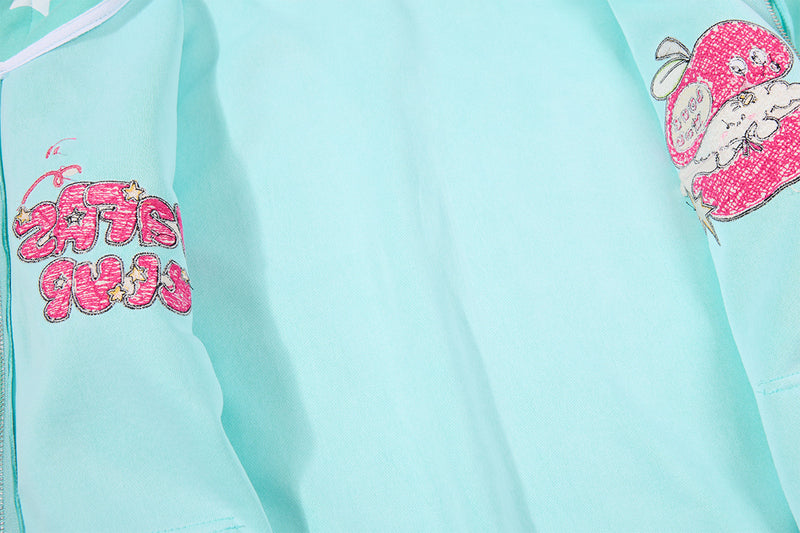 Sweat court zippé à imprimé étoiles avec pomme – Streetwear kawaii