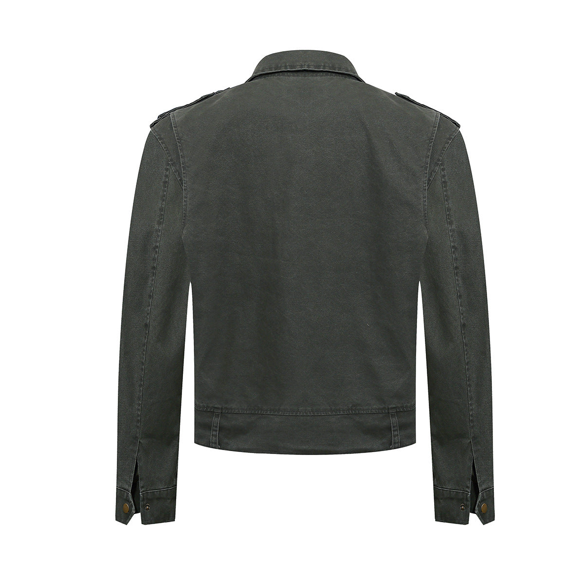 Men's Washed Asymmetric-Zip Moto Jacket with Epaulettes