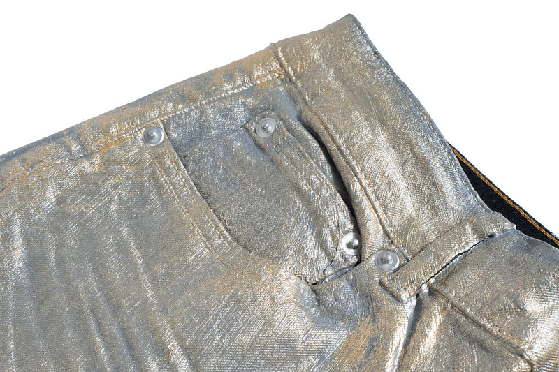 Jean flare métallisé doré – Pantalon en denim large à pattes d’éléphant