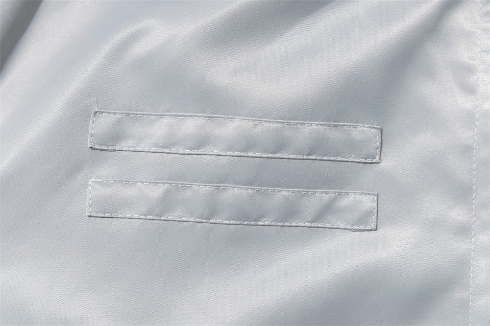 Men's Heavy Embroidery Stand Collar Satin Track Jacket with Tape Sleeves