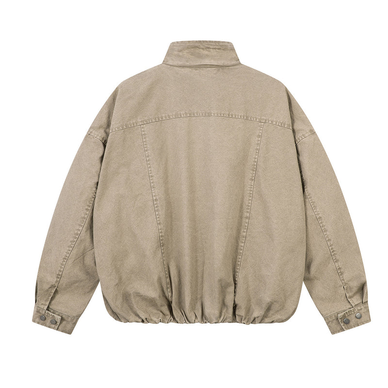 Oversized Washed Denim Jacket – Boxy Belted Hem, Acid-Wash Workwear Style