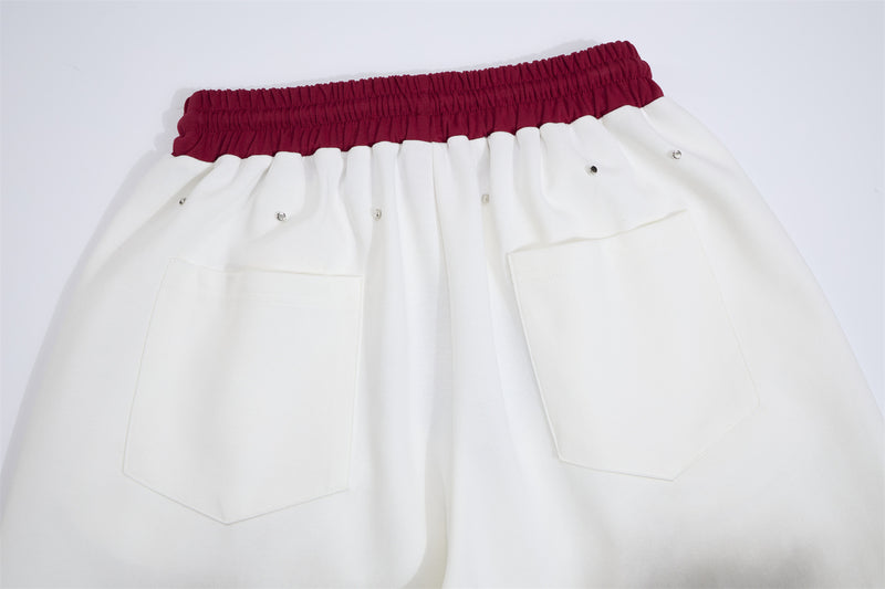 Wide Leg Acid Wash Sweatpants with Contrast Red Waistband & Graphic Print