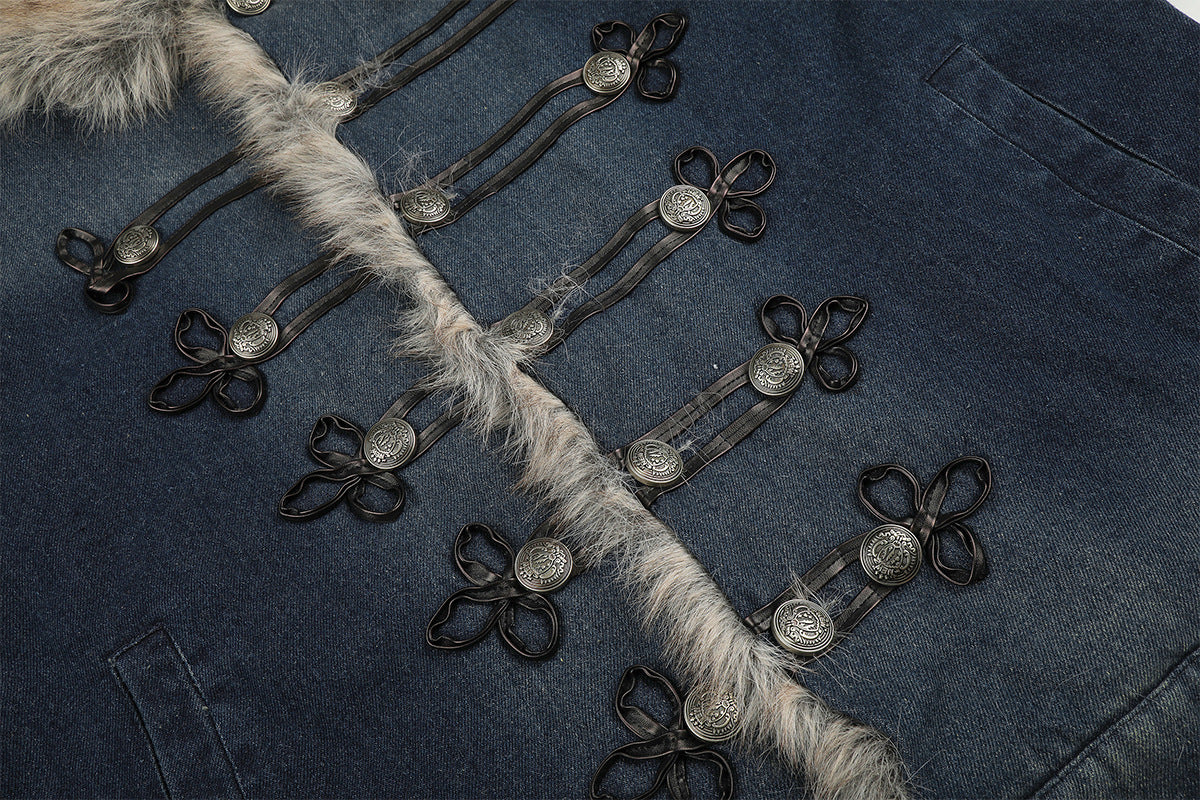 Fur Collar Denim Jacket – Fleece-Lined Vintage Moto Style