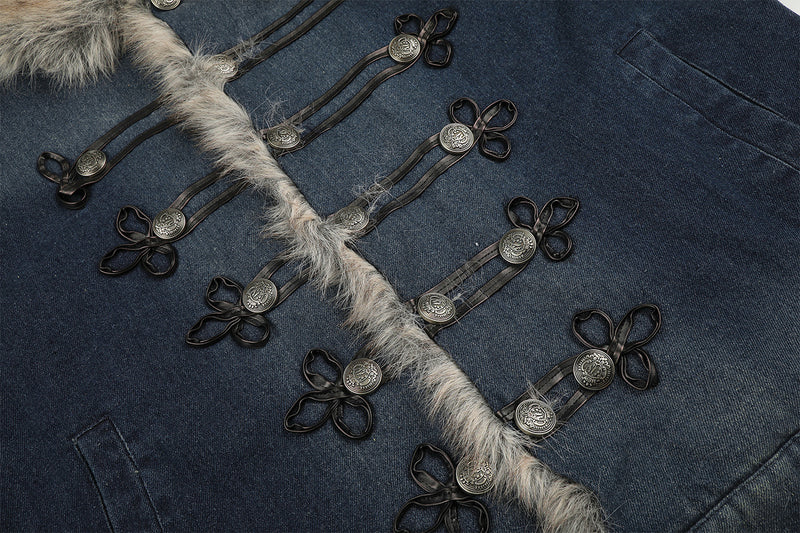 Fur Collar Denim Jacket – Fleece-Lined Vintage Moto Style