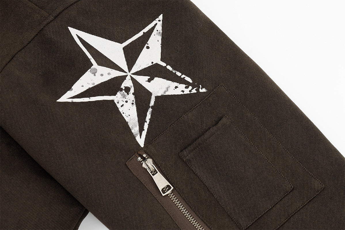 Retro American Bomber Jacket with Faux Fur Collar & Star Patches