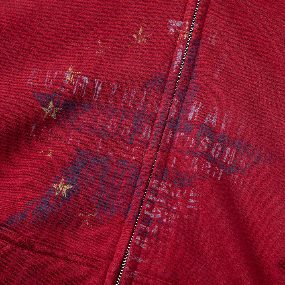 Men's Vintage Star Graphic Zip-Up Hoodie – Oversized American Retro Streetwear