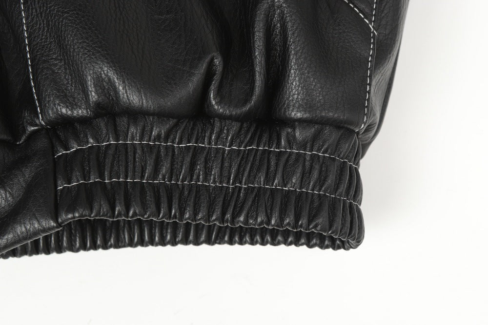 Men's Studded Deconstructed PU Leather Hooded Jacket with Faux Fur Collar