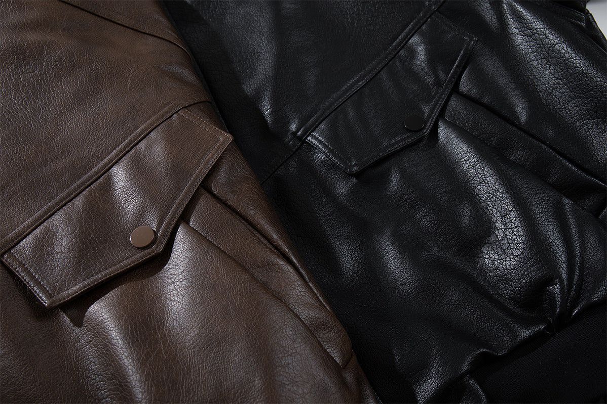 Leather Bomber Jacket with Removable Faux Fur Collar — Vintage American Aviator