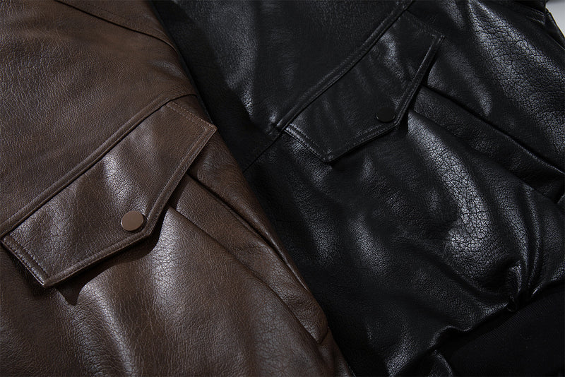 Leather Bomber Jacket with Removable Faux Fur Collar — Vintage American Aviator