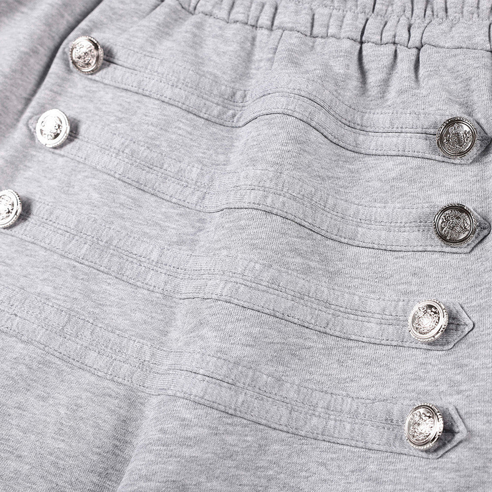 Wide-Leg Sweatpants with Double-Breasted Metal Buttons & Elastic Waist