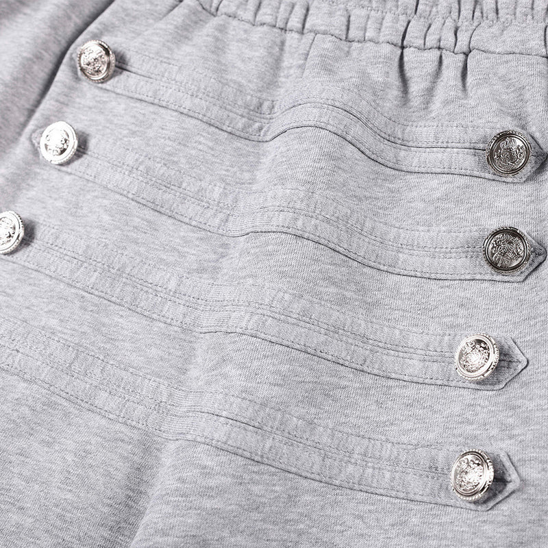 Wide-Leg Sweatpants with Double-Breasted Metal Buttons & Elastic Waist
