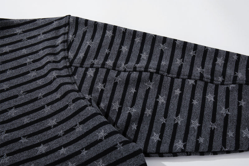 Striped Star Print Zip-Up Hoodie – Relaxed Fit Full-Zip Sweatshirt