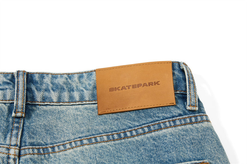 Men's Straight Fit Jeans Baggy Wide-Leg Washed Vintage Light Blue Denim