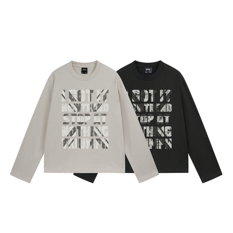 Long Sleeve Graphic T-Shirt – Distressed Letter Print, Relaxed Fit