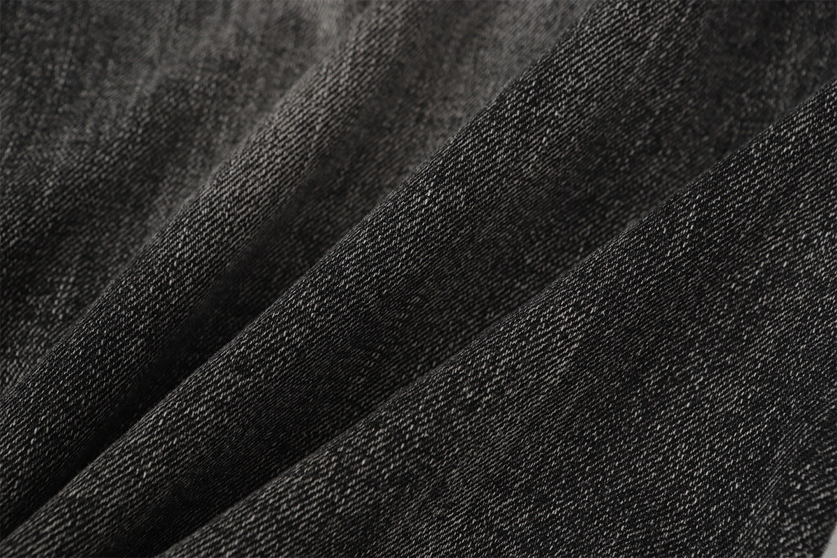 Jean baggy noir déchiré – Pantalon en denim délavé à jambe large