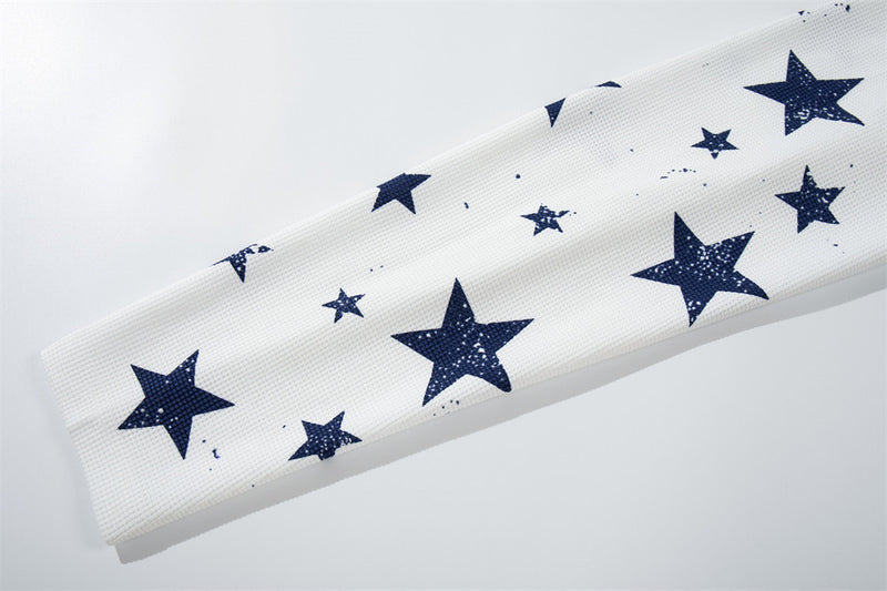 Men's American Flag Star Print Long Sleeve Shirt – Distressed Waffle-Knit Tee
