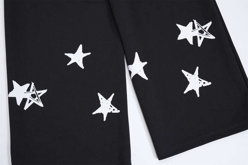 Wide-Leg Sweatpants with Plaid Waistband & Star Print – Trouvaille Graphic