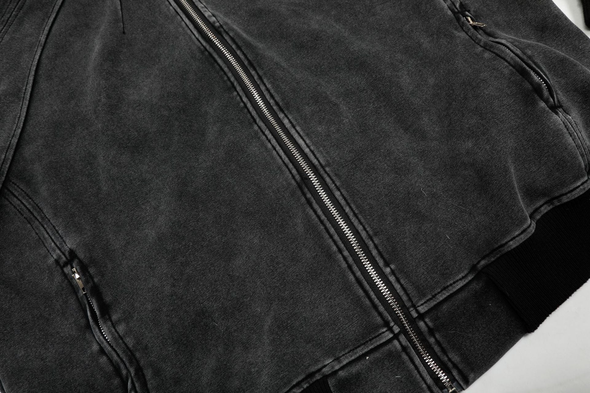 Distressed Zip Up Hoodie – Deconstructed Bomber-Style Washed Fleece Jacket