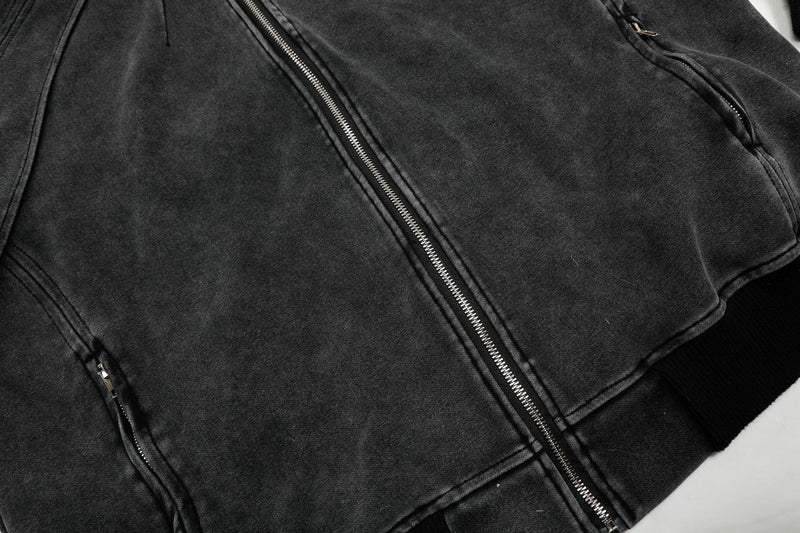 Distressed Zip Up Hoodie – Deconstructed Bomber-Style Washed Fleece Jacket