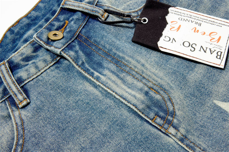 Jeans Star Print Baggy Wide-Leg Men – Washed Light Blue Straight Trousers