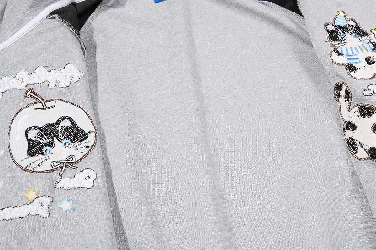 Hoodie zippé à oreilles de chat avec manches raglan étoilées et poches-pattes