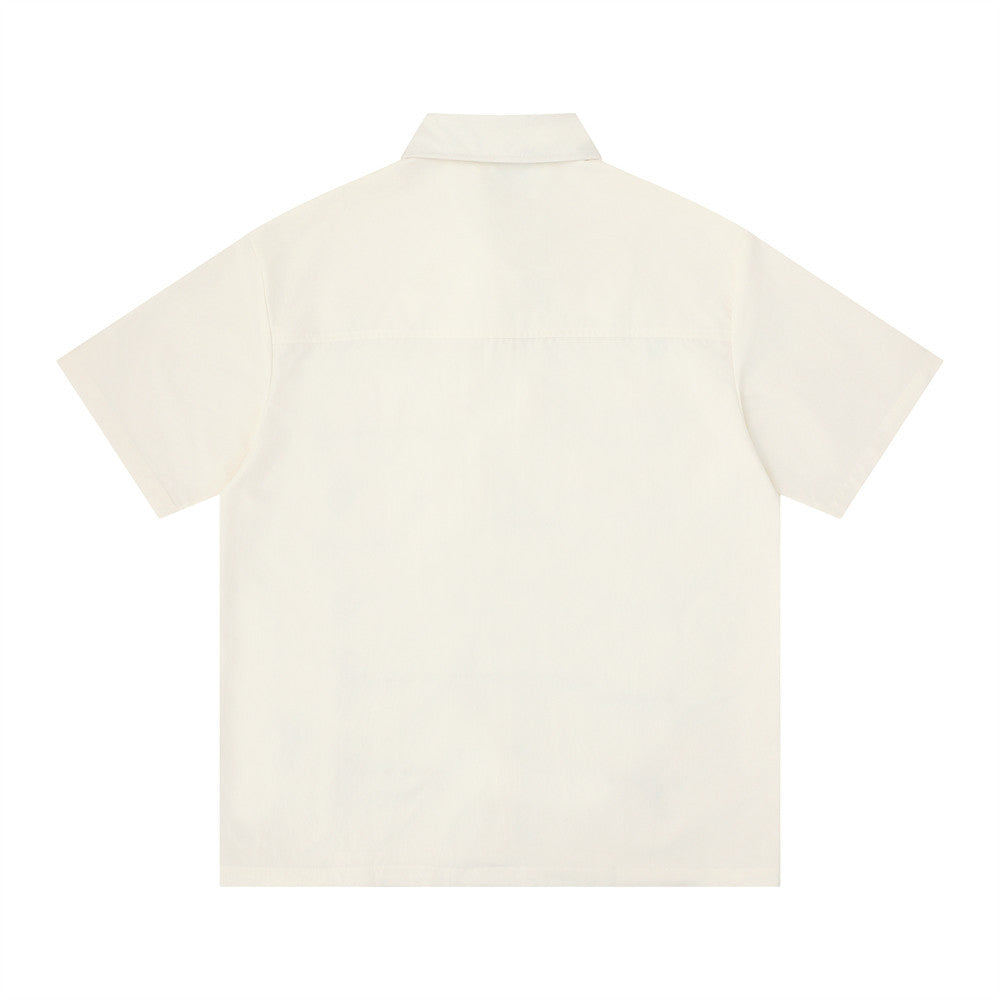 Chain Embroidered Short Sleeve Shirt – Relaxed Fit Streetwear Button-Up