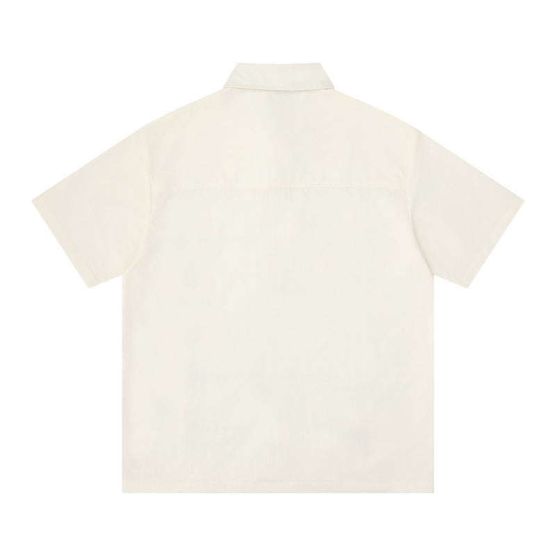 Chain Embroidered Short Sleeve Shirt – Relaxed Fit Streetwear Button-Up