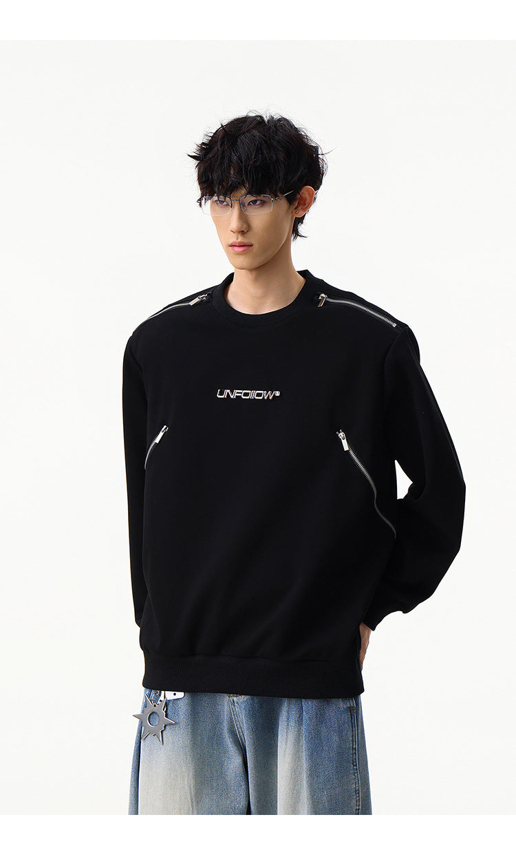 Sweat col rond inspiré du style moto avec détail zippé