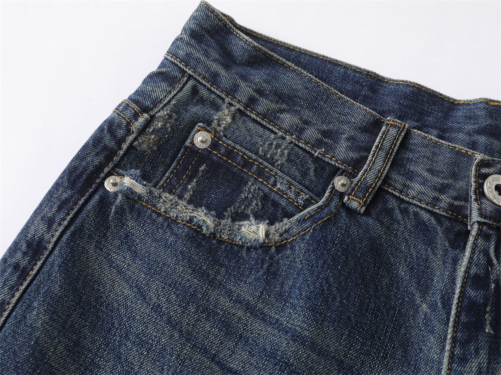 Wide-Leg Distressed Baggy Jeans – Men's Washed Vintage Straight-Cut Denim