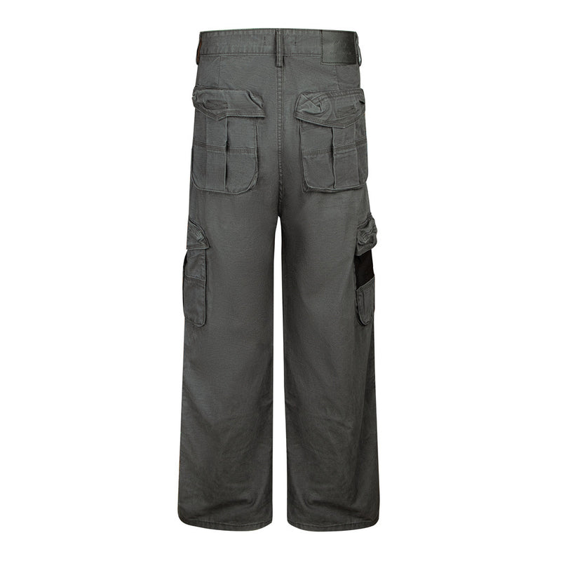 Herren-Wide-Leg-Cargohose – Grau, Gerader Fit mit mehreren Taschen
