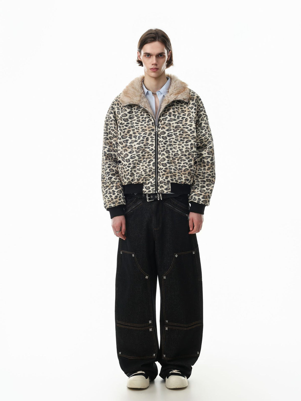 Reversible Faux Fur & Leopard Print Bomber Jacket – Oversized Retro American
