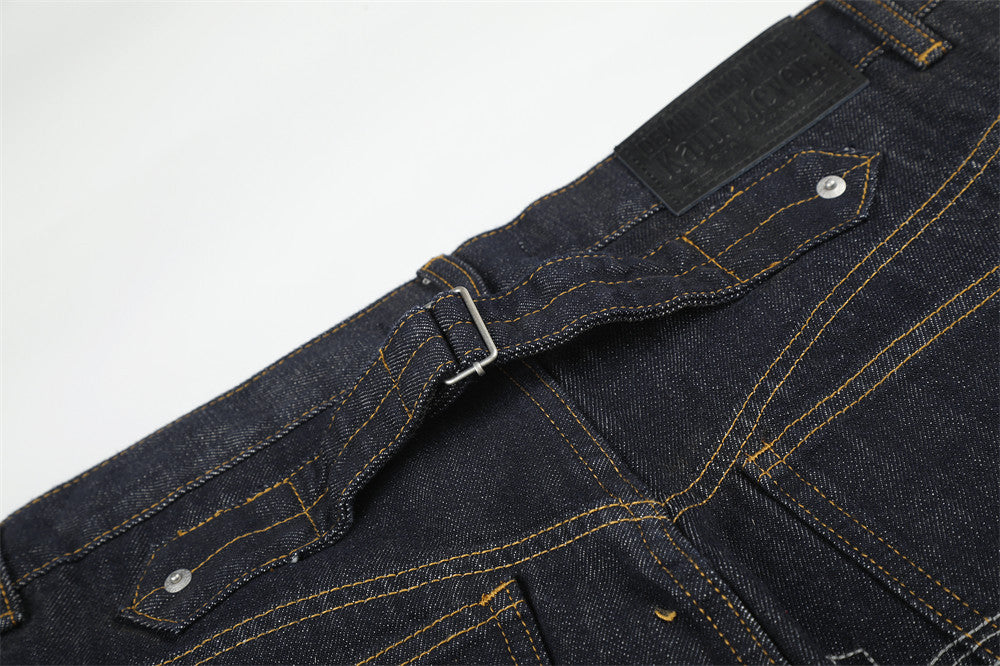 Wide-Leg Raw Denim Jeans with Music Note Embroidery