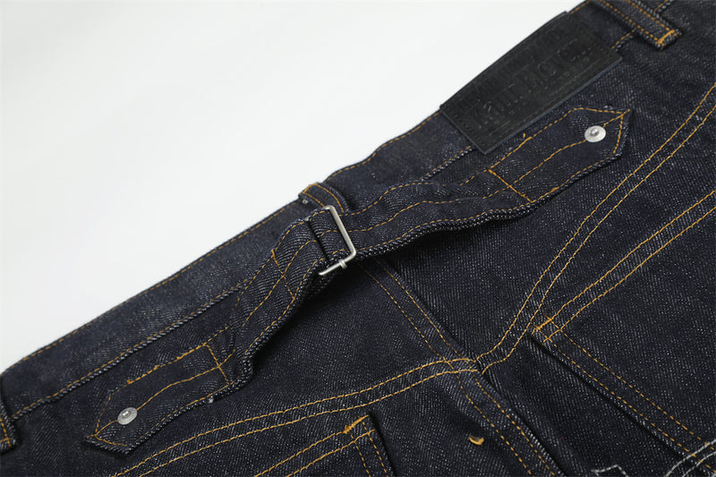 Wide-Leg Raw Denim Jeans with Music Note Embroidery