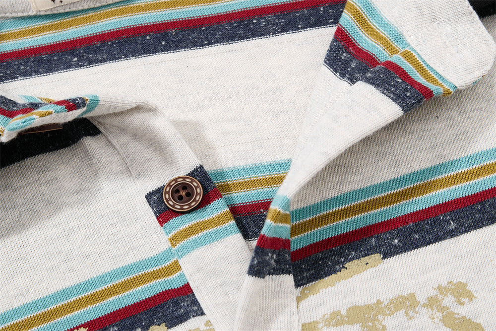 Striped Faux Two-Piece Long Sleeve Polo Shirt – Relaxed Fit with Layered Look