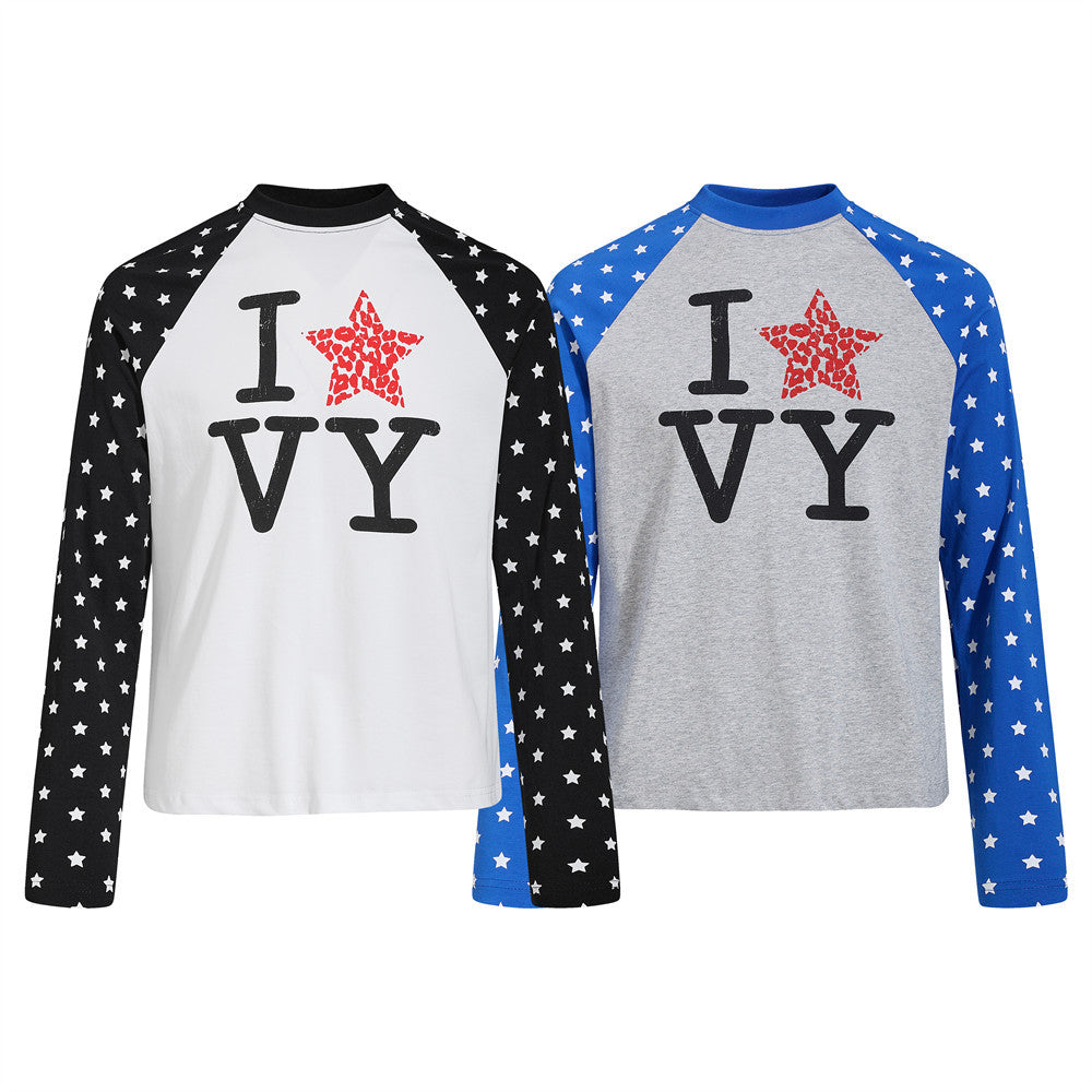 Men's Long Sleeve Raglan T-Shirt – Star Print Colorblock Graphic Tee