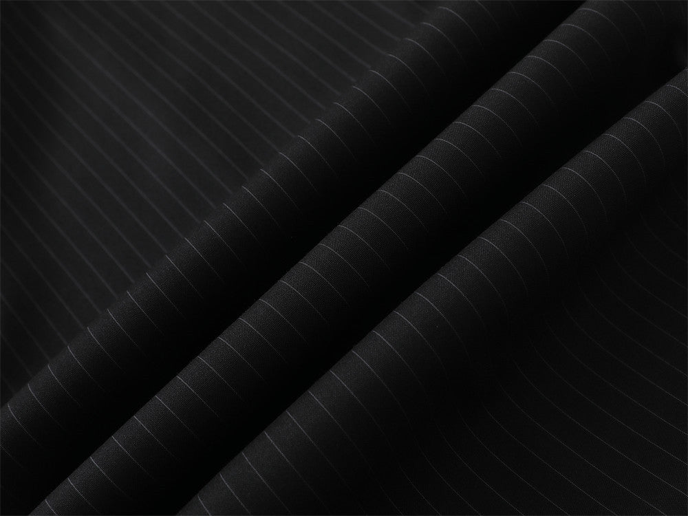 Black Pinstripe Wide-Leg Trousers – Pleated Relaxed Fit Dress Pants
