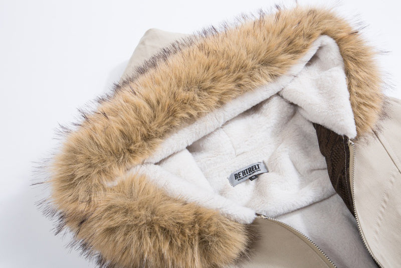 Fur-Trim Hooded Bomber Jacket – Fleece-Lined Winter Coat with Removable Hood