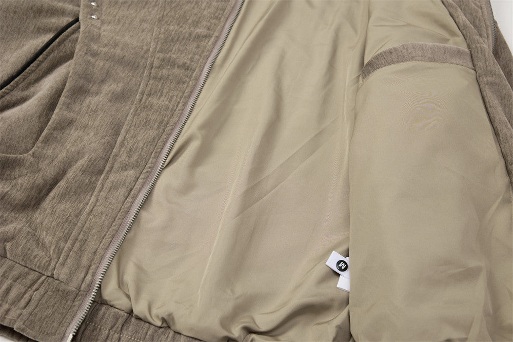 Blouson bomber homme en velours, col en similicuir et grandes poches