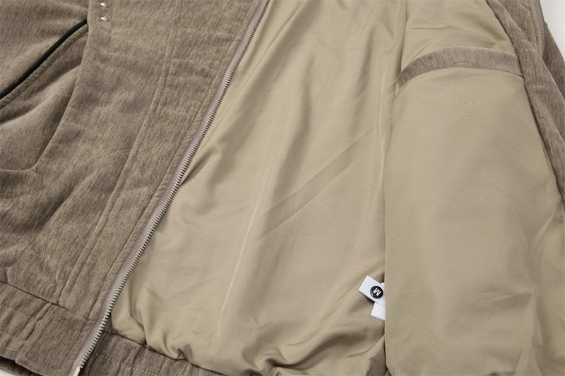 Blouson bomber homme en velours, col en similicuir et grandes poches