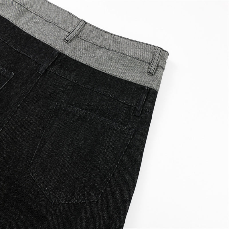 Jean homme à jambes larges – Ceinture bicolore color block et fermeture boutonnée
