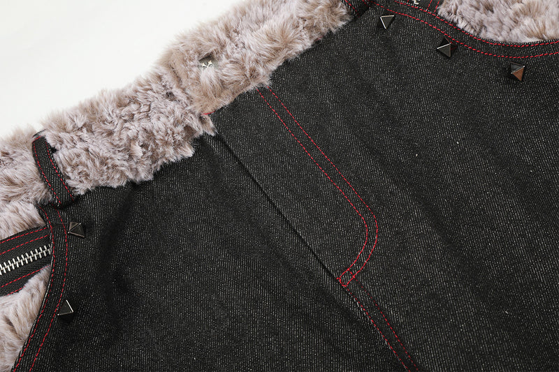 Vaqueros baggy street style – Denim de pierna ancha con cinturilla plegable de sherpa y