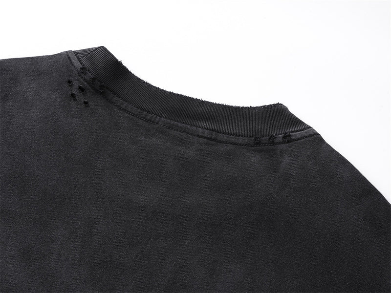 Long Sleeve T-Shirt with Cross & Flame Graphic, Distressed Washed Cotton