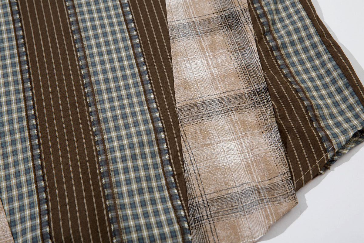 Surchemise patchwork à carreaux et rayures – Coupe décontractée, manches longues boutonnées