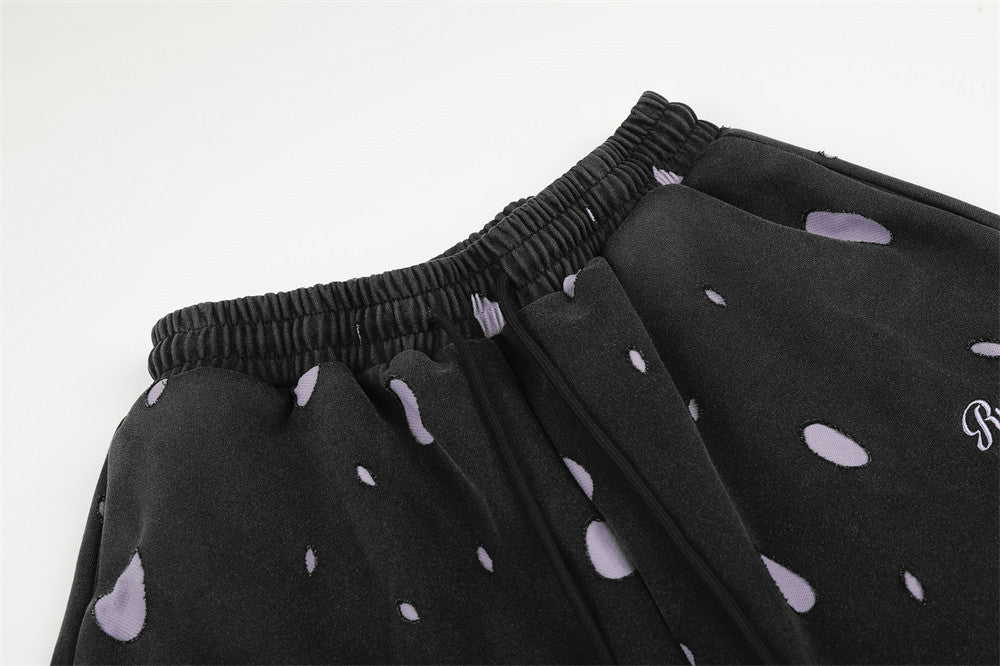 Wide-Leg Polka Dot Sweatpants – Black & Lavender All-Over Print