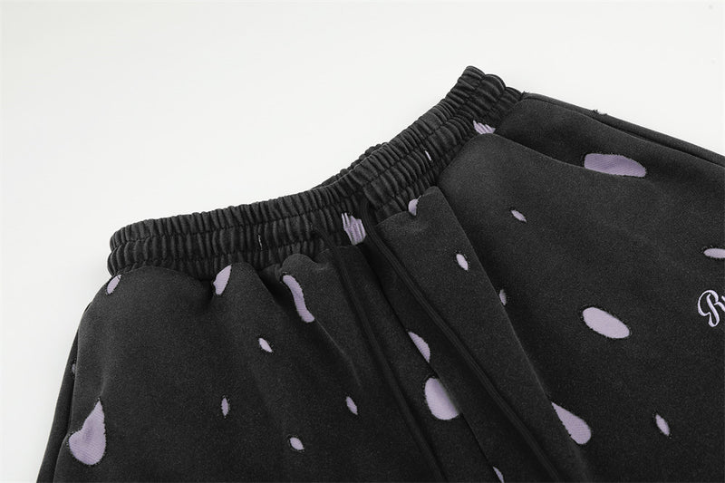 Wide-Leg Polka Dot Sweatpants – Black & Lavender All-Over Print