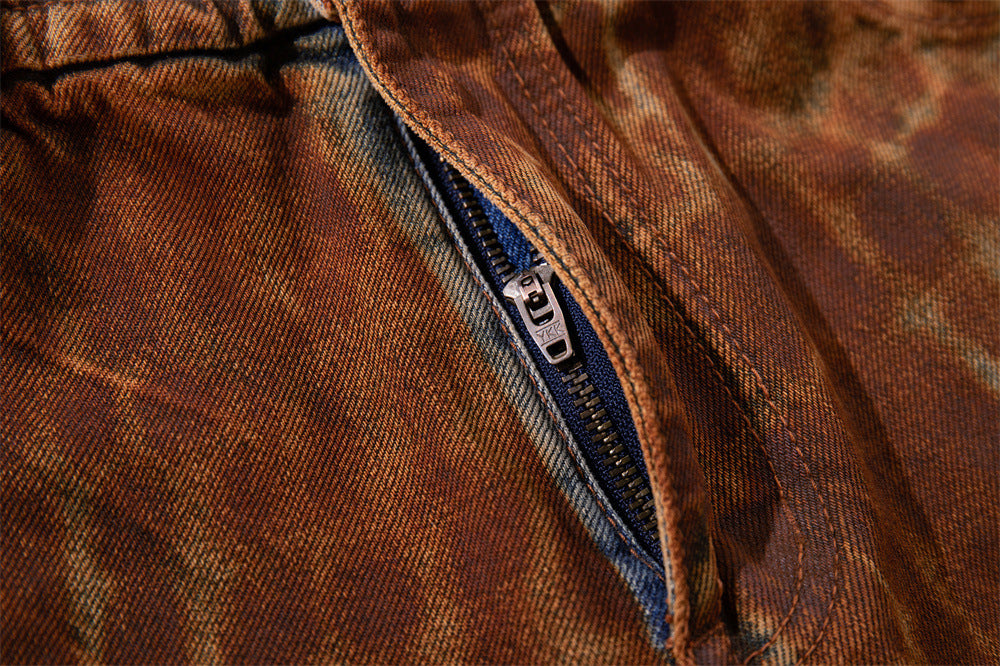Leopard Print Wide-Leg Denim Shorts – Washed Rust Brown Animal Print