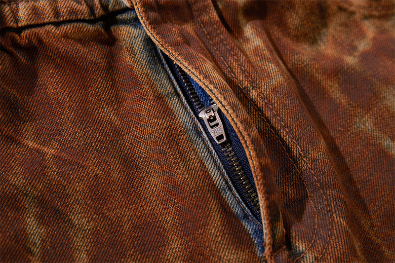 Leopard Print Wide-Leg Denim Shorts – Washed Rust Brown Animal Print