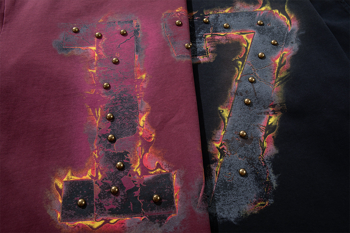 T-shirt manches longues effet superposé Flame 17 – Bas délavé, clous